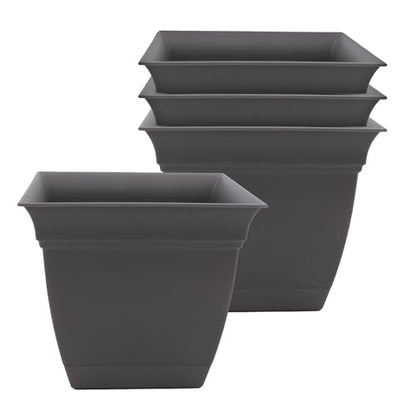 The HC Companies Eclipse Square Planter Pot, 6 Inch, Warm Gray, 4-Pack - color: Warm Gray, size: 6", style: Pack of 4