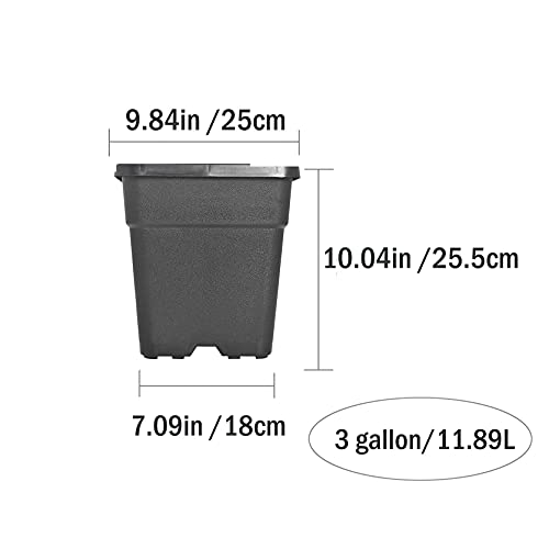 10-Pack 3 Gallon Square Plant Nursery Pot Grow Pots Black Nursery Container - size: 3 Gallon