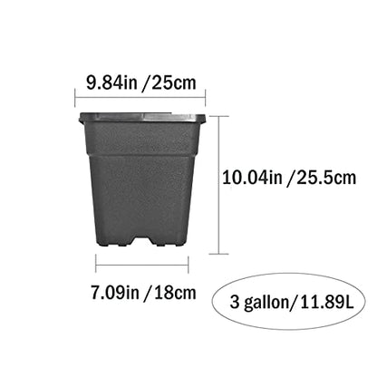 10-Pack 3 Gallon Square Plant Nursery Pot Grow Pots Black Nursery Container - size: 3 Gallon