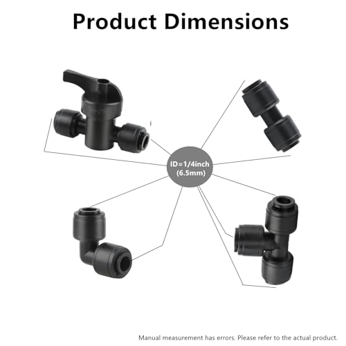 44 Pcs Quick Connect Drip Irrigation Fittings Kit for 1/4" Tubing with 4 Shut Off Valve ，10 Tees, 10 Couplings, 10 Elbows & 10 End Plugs, Anti-Leak Drip Irrigation Parts - style: 1/4 inch fitting kit(44)
