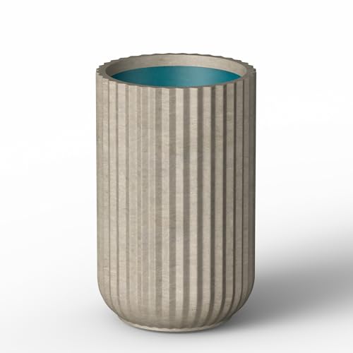 Kante Weathered Concrete Planter 21.7" Tall All-Weather Round Large Pot - color: Weathered Concrete With Green Interior, size: 14"Dia x 21.7" H