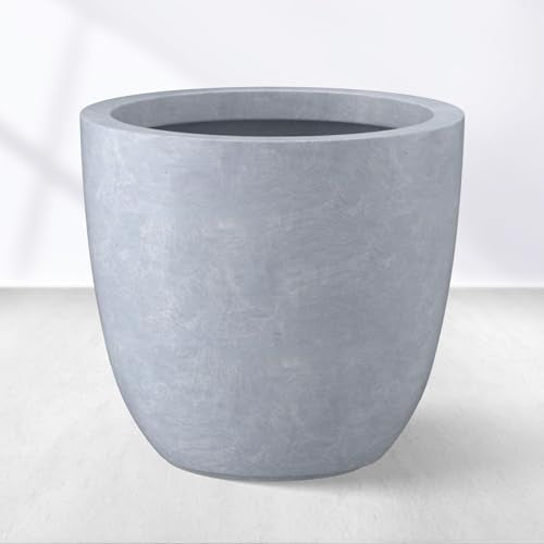Kante Large Round Bowl Blue Gray Concrete Planter 18" Dia, Outdoor - color: Gray, size: 18"d