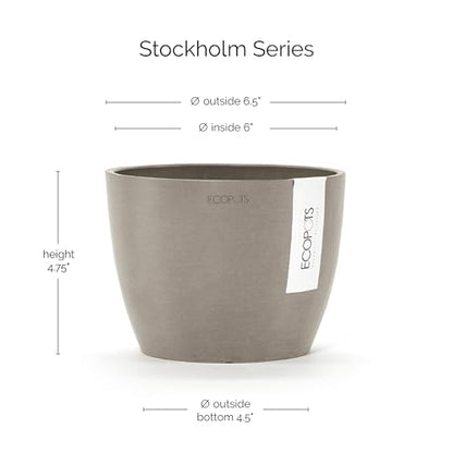 Ecopots Stockholm Round Flower Planter, Taupe, 6" - color: Taupe, size: 6"