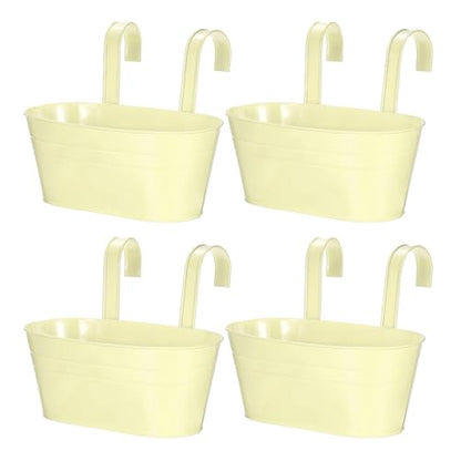 uxcell Rail Planter for Outdoor Plants, 4 Pcs 11" Iron Wall Hanging Planters Fence Railing Balcony Planters with Drainage Holes and Detachable Hooks, Cream - color: Cream