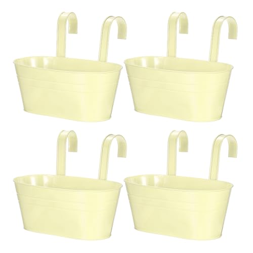 uxcell Rail Planter for Outdoor Plants, 4 Pcs 11" Iron Wall Hanging Planters Fence Railing Balcony Planters with Drainage Holes and Detachable Hooks, Cream - color: Cream