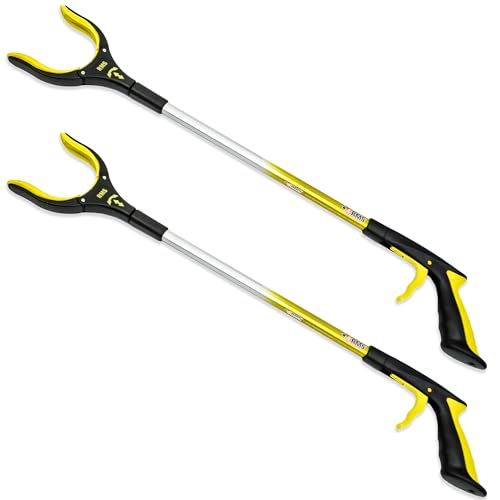 RMS 2-Pack 32 Inch Extra Long Grabber Reacher with Rotating Jaw (Yellow) - color: Yellow