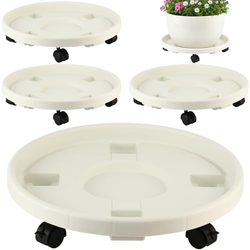 4-pack 16" Extra-large Plant Caddy with Wheels Plastic Plant Dolly with Locking Caster Flower Pot Mover Rollers Wheeled Rolling Plant Stands Round Plant Saucer Indoor Outdoor Base Coasters White - color: White, size: 16"/ 4 packs