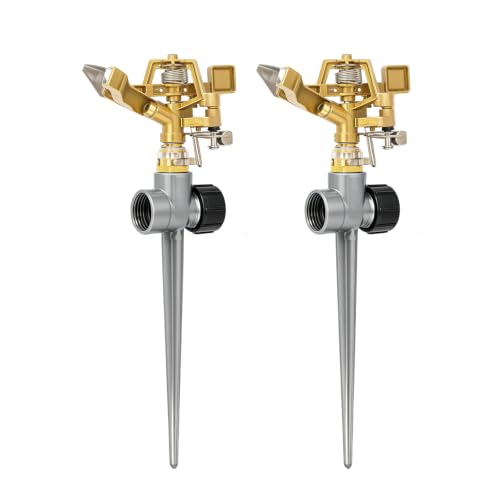 RESTMO 2 Pack All-Metal Impact Sprinkler Head on Sturdy Spike Base,Silver - color: Silver