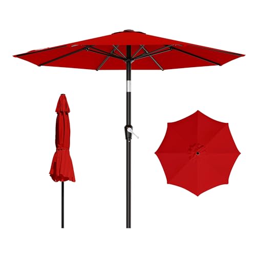 AreShark 9FT Outdoor Patio Umbrella with Tilt and Crank, Red - color: Red, size: 9ft