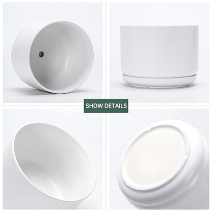 White Plant Pots,Ceramic Flower Pots Set of 3 with Drainage Holes(Matte) - color: Matte White