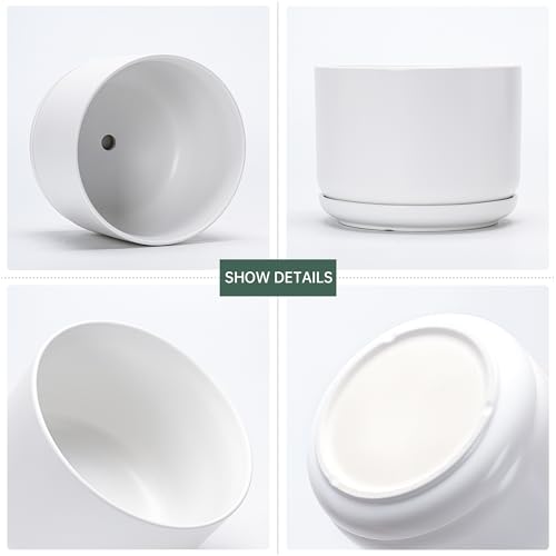 White Plant Pots,Ceramic Flower Pots Set of 3 with Drainage Holes(Matte) - color: Matte White