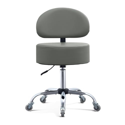 Ergonomic Rolling Drafting Stool with Backrest Lumbar Support - color: Grey, style: Classic