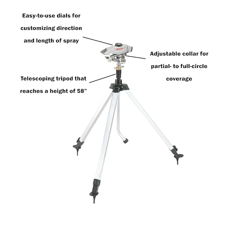Gilmour Pro Telescoping Extra Large Area Circular Water Sprinkler for Lawn, Tripod Sprinkler with 8,500 sq ft Coverage, White/Black