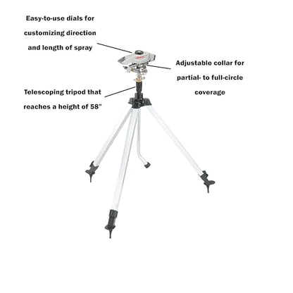 Gilmour Pro Telescoping Extra Large Area Circular Water Sprinkler for Lawn, Tripod Sprinkler with 8,500 sq ft Coverage, White/Black