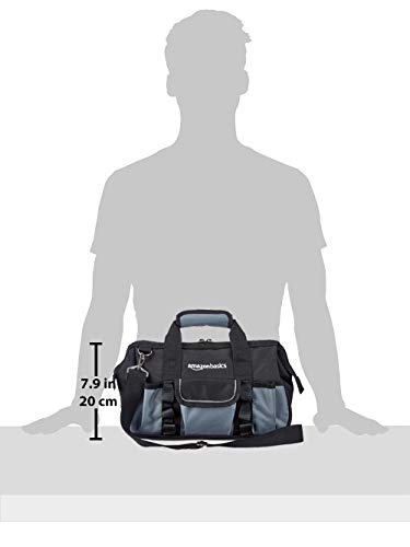 Amazon Basics Durable Wear-Resistant Tool Storage Bag with Adjustable Shoulder Strap, Portable Tool Organizer, 16 Pockets, 12 in, Black & Gray - size: Small Standard Bag
