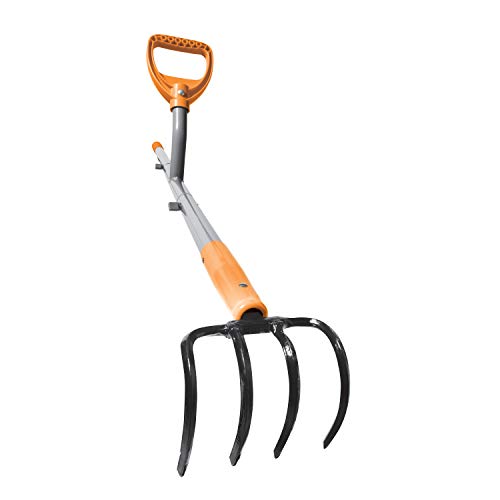 ErgieShovel 54" Ergonomic Steel Garden Cultivator w/ D Grip Handle, 4 Tine Head Lawn Tool for Yard Work, Soil Aeration, & Weeding, Orange - ERG-CLTV45 - style: Cultivator Rake