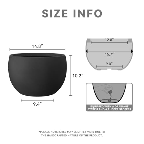 Kante Accent Round Bowl Black Concrete Planter 14.8" Dia, Outdoor - color: Black, size: 15.7" d