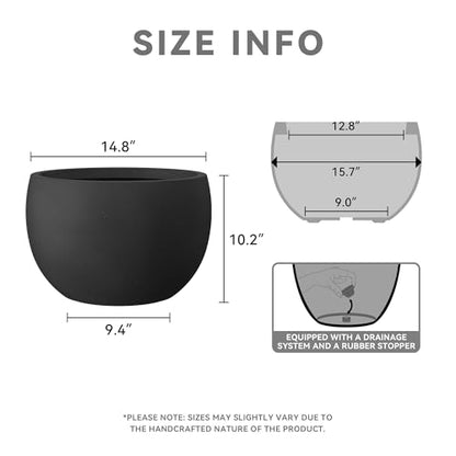 Kante Accent Round Bowl Black Concrete Planter 14.8" Dia, Outdoor - color: Black, size: 15.7" d