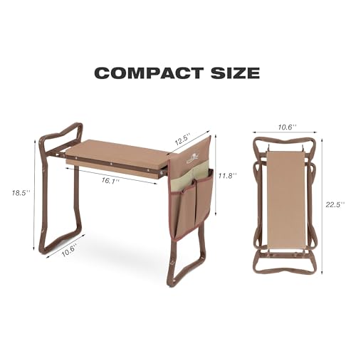Garden Kneeler and Seat, Garden Folding Bench with Tool Pocket, Garden Gloves and Soft EVA Kneeling Pad