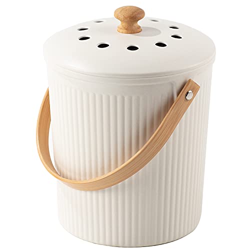 LALASTAR Countertop Compost Bin with Lid, Made of Sustainable Bamboo Fiber, Odorless Kitchen Compost Bucket, 1 Gallon, Cream - color: Cream
