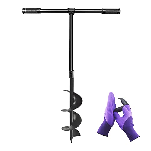 LONGRUN Manual Garden Hole Digging Drill Bit, Hand Drill Auger Post Hole Digger for Planting, Spiral Drill Planter for Bulb, Flower, Tree, Seedlings, Bedding Plants, Umbrella, Fence Holes-6"x 38" - color: Super Black, size: 6 Inch