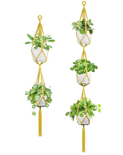 USLAI Macrame Plant Hanger, for Up to 15 Inch Pots, 49+72 Inch, Yellow - color: 72+49 Inch - Yellow