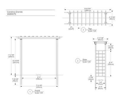 VITA Carolina Grande Garden Arbor, Brown Embossed Vinyl Outdoor Garden Arch with Classic Lattice Panels for Climbing Plants, Roses & Vines, Weather-Resistant Maintenance-Free Arbor Trellis, VA84075