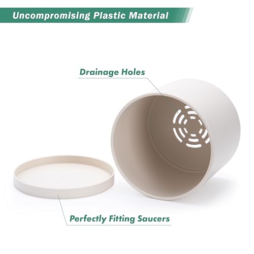 D'vine Dev Plastic Planter Pot with Saucer, 8 in, Oatmeal, 74-X-H-1 - color: Oatmeal, size: 8 Inch