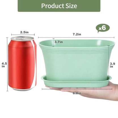 Oliz Set of 6 Windowsill Herb Garden Planters Green w/ Drain Trays - color: Green