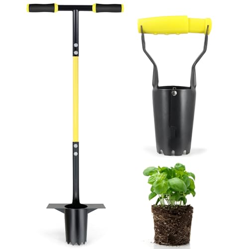 Jardineer 2PCS Bulb Planter Tools Set, Long Handle Garden Transplanter and Small Bulb Planting Tool with Deep Marker, Ideal for Planting Bulbs, Seedlings, Flowers & Vegetables - color: black set