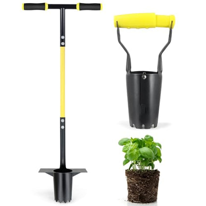 Jardineer 2PCS Bulb Planter Tools Set, Long Handle Garden Transplanter and Small Bulb Planting Tool with Deep Marker, Ideal for Planting Bulbs, Seedlings, Flowers & Vegetables - color: black set