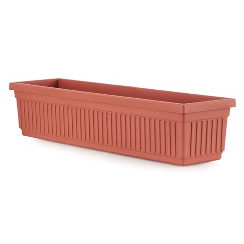HC Companies 30 Inch Long Fluted Venetian Garden Window Container Planter Box for Indoor or Outdoor Flowers, Vegetables, or Succulents, Clay (4 Pack)