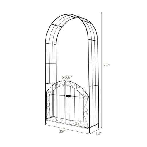 Giantex Garden Arch with Gate, 79" H Heavy-Duty Metal Arbor Trellis - color: Black