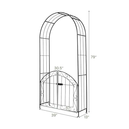 Giantex Garden Arch with Gate, 79" H Heavy-Duty Metal Arbor Trellis - color: Black