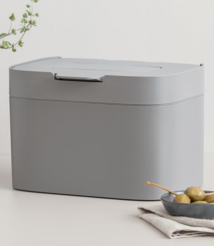 KAZAI. Compost Bin Kitchen 'Elin' | 1.2 GAL / 4.5L Countertop Compost Bin with Lid & Carbon Filter | Odor-Free, Dishwasher Safe, with Inner Bucket | Small Indoor Kitchen Composter | Stone-Gray - color: Stone-Gray
