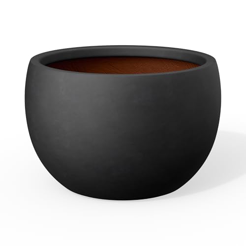 Kante Black Concrete Planter 20" Dia All-Weather Round Large Pot - color: Black, size: 19.9-Inch Dia