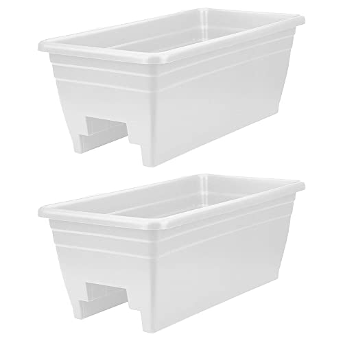The HC Companies 24 Inch Heavy Duty Deck Rail Planter Boxes, White, 2-Pack