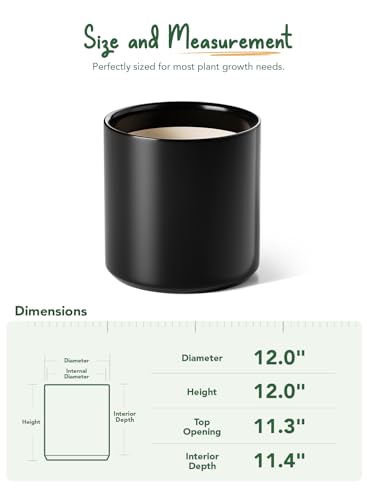 LE TAUCI 12 Inch Pot for Plants, Ceramic Indoor Planter, Black - color: Black