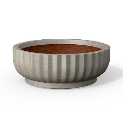 Kante Weathered Concrete Planter 14.6" Dia All-Weather Round Accent Pot - color: Weathered Concrete, size: 14.6"Dia x 5.5"H