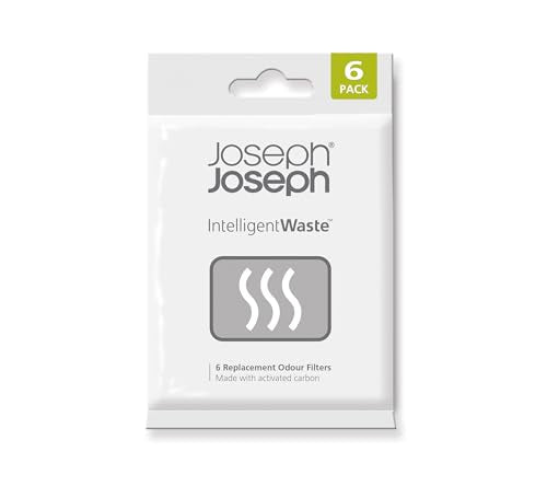 Joseph Joseph Trash Can Odor Filters, Smell Absorbing Refills for Food Waste Caddy, Compost Bin, Activated Carbon Deodorizer - Pack of 6 - size: 2.8" x 3.7" x 0.2"