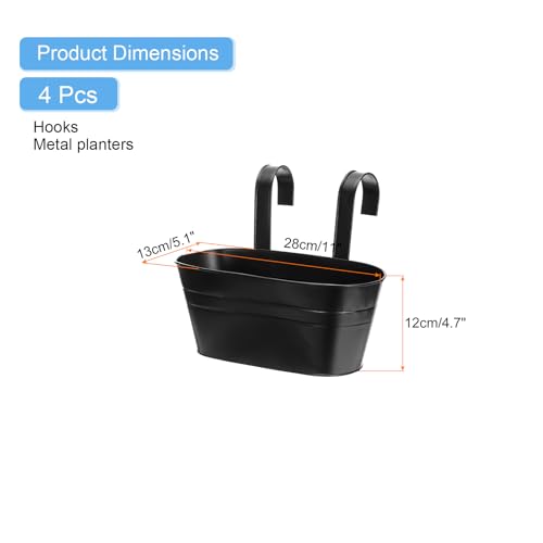 uxcell Rail Planter for Outdoor Plants, 4 Pcs 11" Iron Wall Hanging Planters Fence Railing Balcony Planters with Drainage Holes and Detachable Hooks, Black - color: Black
