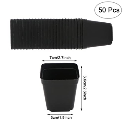 2.7 Inch Square Nursery Pots,50 Pack Sturdy & Reusable Plastic Plant Containers Starter Pot with Drainage Holes for Seedlings,Succulents & Garden Plants,Black - size: 2.7 Inch