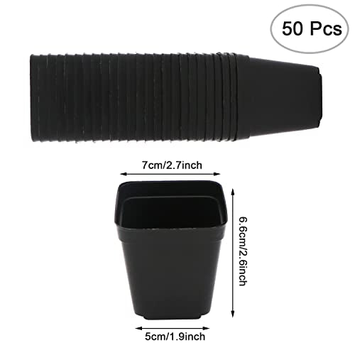 2.7 Inch Square Nursery Pots,50 Pack Sturdy & Reusable Plastic Plant Containers Starter Pot with Drainage Holes for Seedlings,Succulents & Garden Plants,Black - size: 2.7 Inch