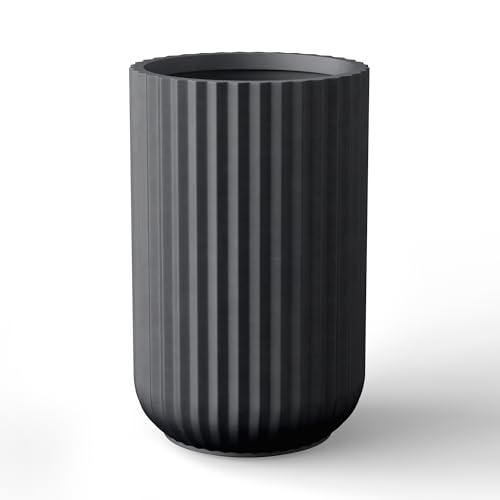 Kante Large Round Column Black Concrete Planter 21.7" Tall, Outdoor - color: Black, size: 14"w x 21.7" h