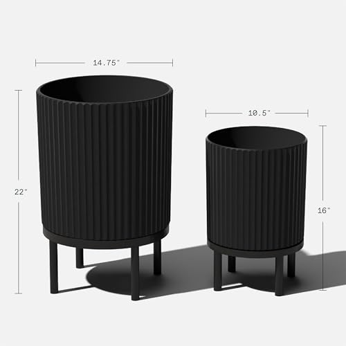 Veradek Demi Series Raised Duo Planters - Set of 2 Planters with Stands - color: Black/Black, size: Bundle - 2 Pack