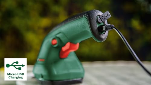 Bosch Garden Shears EasyShear (Integrated 3.6V, Battery Runtime: 40 Min, Blade Length: 12cm (Shrub) / 8cm (Grass), in Carton Packaging) Green 20 X 20 X 20 Centimetres