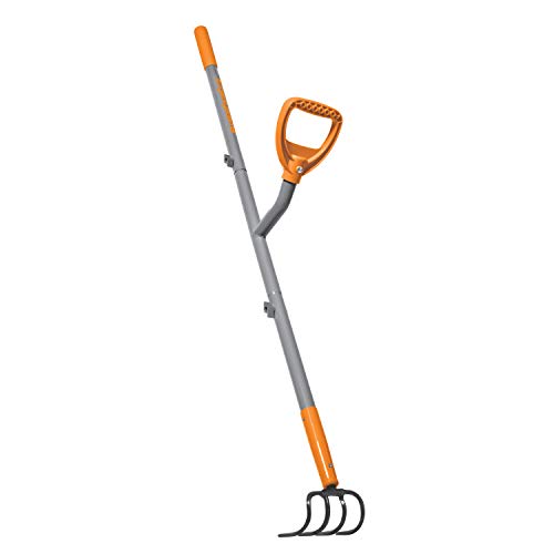ErgieShovel 54" Ergonomic Steel Garden Cultivator w/ D Grip Handle, 4 Tine Head Lawn Tool for Yard Work, Soil Aeration, & Weeding, Orange - ERG-CLTV45 - style: Cultivator Rake