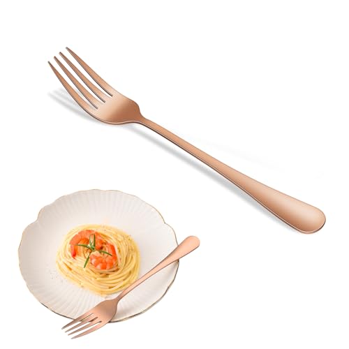 Rose Gold Salad Forks Set of 8, 6.7 Inch Stainless Steel Silverware Fork For Dessert, Copper Metal Small Fork For Dining - color: Rose Gold