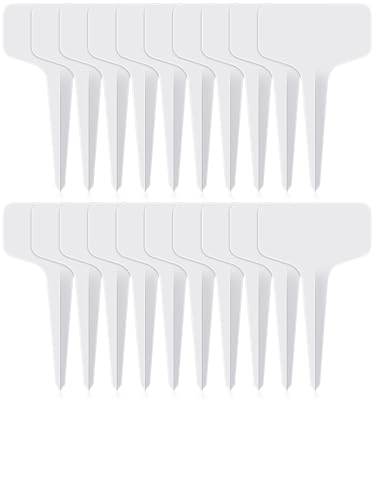 Plant Labels T-Shape 20 Pack, Waterproof Plastic Plant Markers 4 x 2.4 Inch Garden Tags for Seedlings, Herbs, Flowers, Vegetables, Pots and Greenhouse