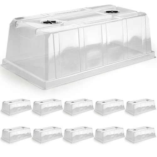 RooTrimmer 10 Pack 6.3" Tall Humidity Domes for 1020 Trays, Extra Strength Seed Starter Covers with 2 Adjustable Vents, Clear Plastic Propagation Cloning Lids for Germination & Microgreens, BPA-Free - size: 1020 6.3 Inch Dome-10P